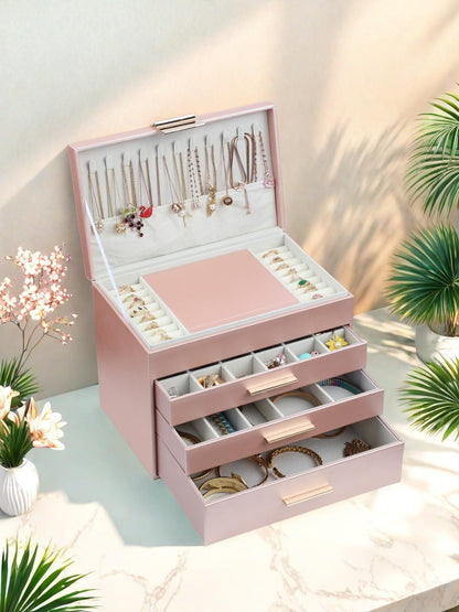 BOOVO Jewelry Boxes for Women, 5 Layer Jewelry Organizer with Necklace Hanger and Drawers, Large Jewelry Box for Earrings, Necklace and Bracelet Storage Gifts for Women and Girls (Rose Gold, 5 Layer)