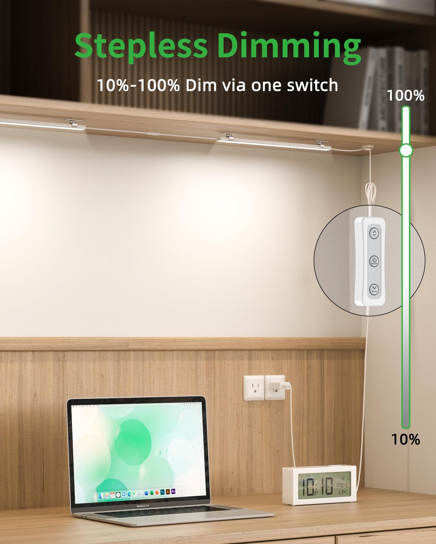 Vovamo Plug-in Under Cabinet Lighting, Dimmable Counter Lights for Kitchen, 2pcs 12 Inch, Cold White 6000K Linkable USB Led Closet Light, Wired Indoor Night Lights Bar for Desk, Sink,Workbench