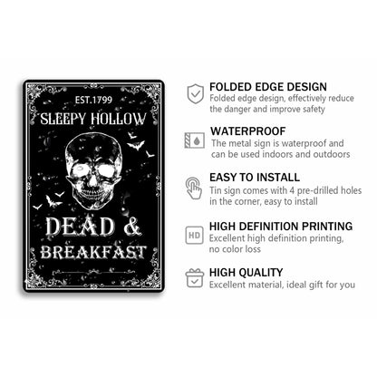 Dead And Breakfast Tin Sign Halloween Metal Signs Autumn Wall Decor Witch Ghost Pumpkin Decor Signs For Home Kitchen Cafe 8x12 Inch