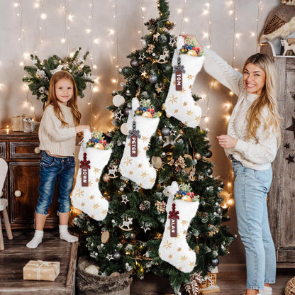 XIMISHOP 4 Pack Christmas Stockings, 18 Inch Large Faux Fur Sequin Snowflake Christmas Stockings，Snowy White Xmas Stockings Hanging Ornaments for Christmas Holiday New Year Decorations