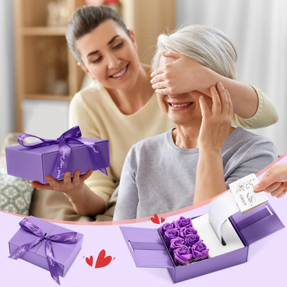 Resholder Money Pull Box for Cash Gift Mother's Day Money Pull out Gifts with 8 Rose 2 Greeting Card 1 Light String for Mom Husband Wife Birthday Anniversary Christmas(Purple)