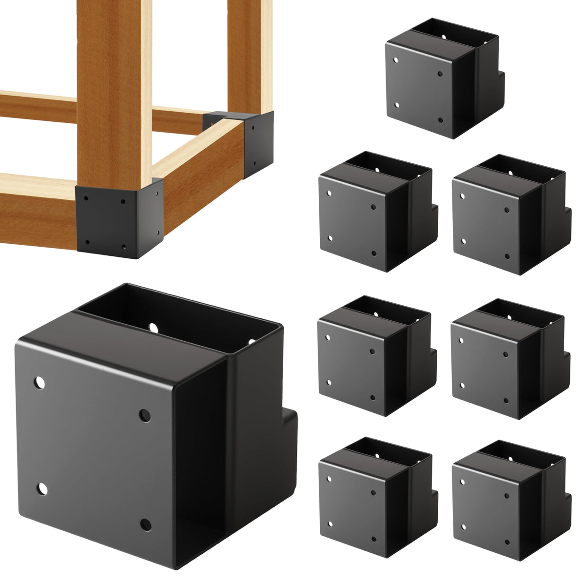 8pcs Heavy Duty Workbench Bracket Kit Carbon Steel 3-Way Right Angle Corner Brackets for DIY Custom Workbench, Shelving, Work Table Fits 2x4 (Actual 1.5"x3.5") Wood Black