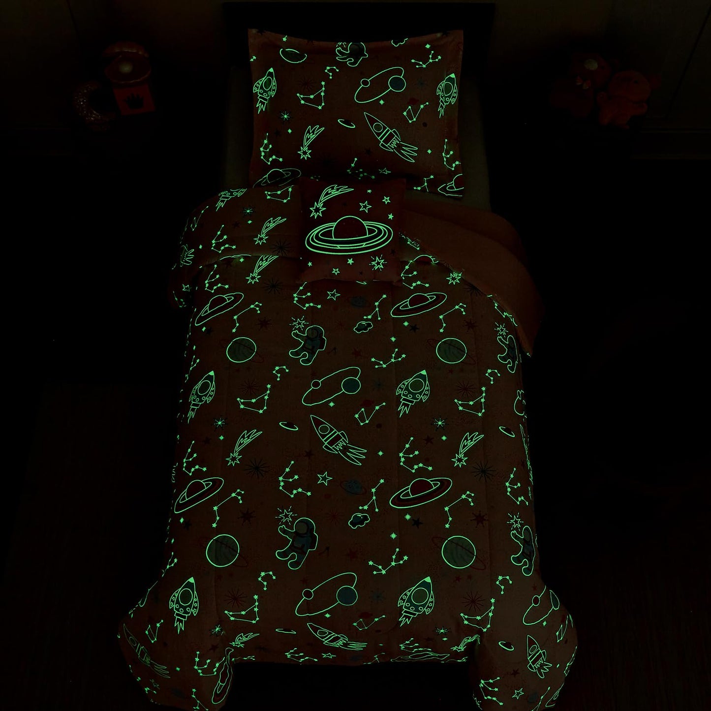 Wink Deer Twin Comforter Set for Girls-3 Pieces Space Glow in the Dark Twin Bedding Sets for Kids,1 Comforter,1 Sham and 1 Decor Pillow