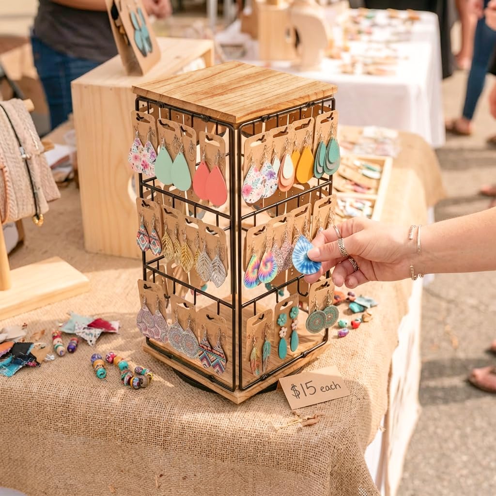 PrismHaze Rotating Earring Display Stands, 48 Hooks Earring Display for Vendors, Jewelry Display Earring Holder Organizer Earring Display Stands for Selling