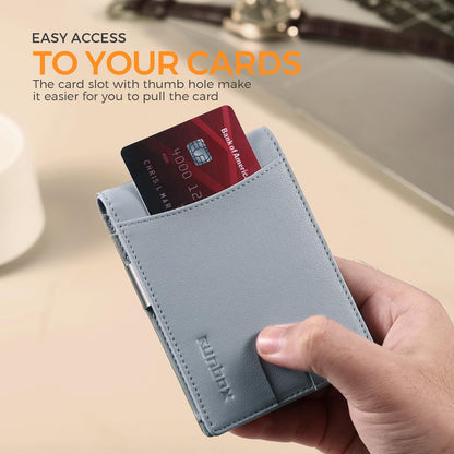 RUNBOX Slim Money Clip Wallets for Men RFID Blocking 11 Card Holder Minimalist Small Leather Bifold Novelty Men's Wallet Front Pocket Gift Box