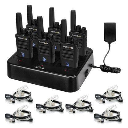Retevis RT68 Walkie Talkies with Earpiece, Portable FRS Two-Way Radios Rechargeable, with 6 Way Multi Unit Charger, Hands Free, Long Range, Rugged 2 Way Radios 6 Pack for Adults School Church