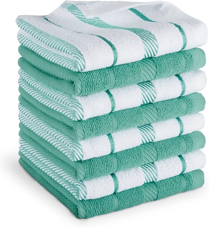 KitchenAid Albany Dishcloth 8 Pack Set, Aqua Sky/White