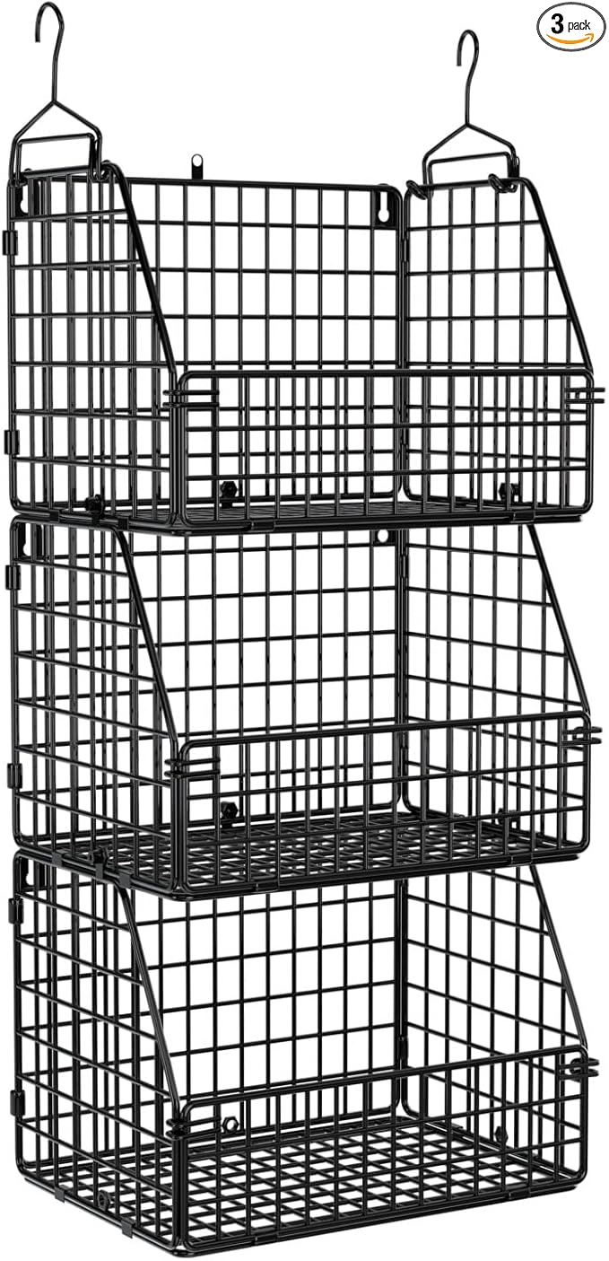 Stackable Wire Storage Baskets for Kitchen Closet Pantry, Hanging Closet