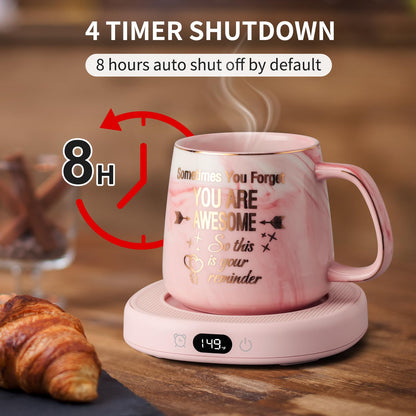 Coffee Mug Warmer & You are Awesome Mug Set, Electric Cup Warmer for Desk, Beverage Warmer with 3 Temperature Setting, 8-Hours Auto Shut Off