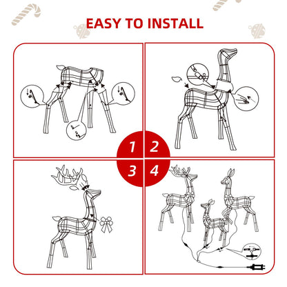 HOYECHI 6.5 FT Oversized Christmas Decorations Outdoor Lighted Reindeer – 3-Piece 3D Deer Family Set with 340 Warm White LED Lights for Yard, Lawn, Garden & Porch Holiday Display - Gold