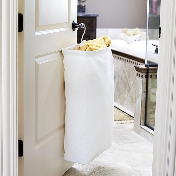 Household Essentials 148 Hanging Cotton Canvas Laundry Hamper Bag | White