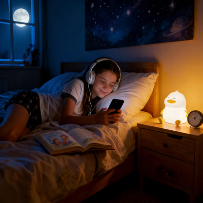 Duck Night Light for Kids, Cute Silicone Animal Nursery Lamp, 3 Level Dimmable Rechargeable LED Nightlight, BPA Free Food Grade Silicone, Eye Caring Soft Warm Light for Baby Toddler Breastfeeding