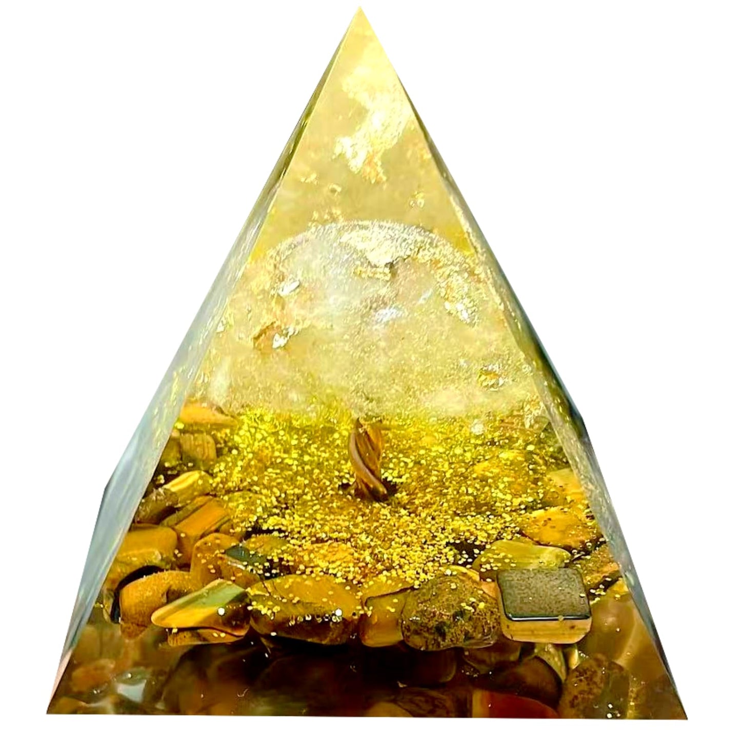 Saefheled Tree of Life Orgone Pyramid,Natural Energy White Crystal Tiger's Eye Stone Orgonite Healing Crystal Pyramid,for Reduce Stress,Balance Chakra,Meditation Attract Luck,Wealth Health(6cm)