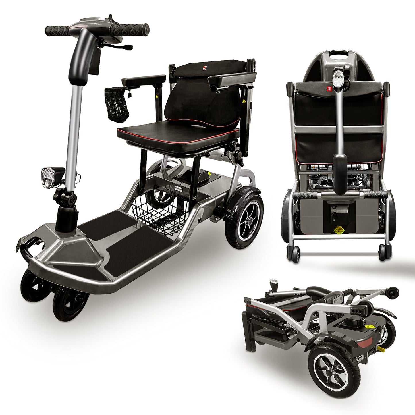 ZiiLIF R3b-Mobility Scooters for Seniors Adults Ultra Lightweight 37.5 Ibs Electric Folding 4 Wheel Mobility Scooter with Cup Holder, Compact & Convenient for Travel Airline Approved, Gray