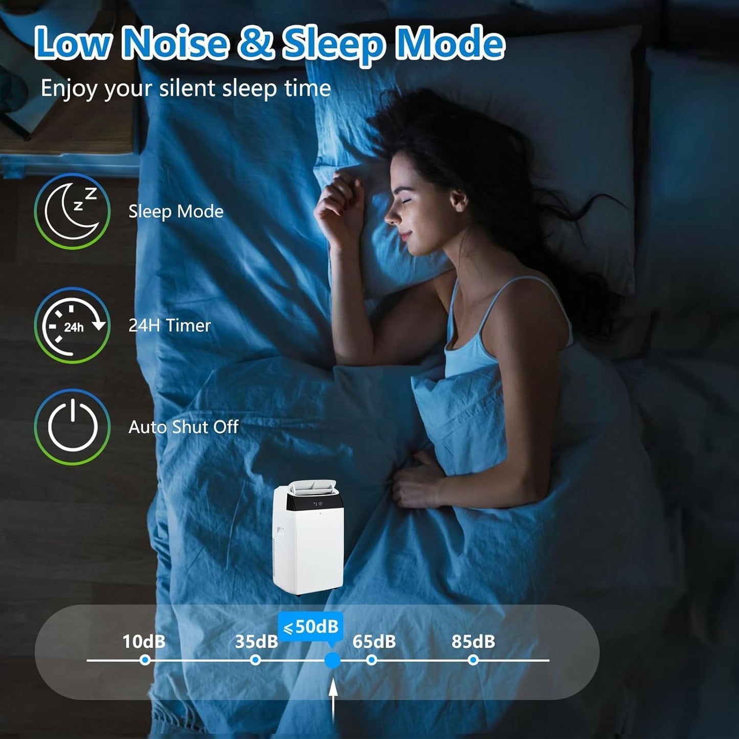 14,000 BTUPortable AC，3-in-1 Cooling/Dehumidifier/Circulation System for 750 Sq.Ft，51dB Ultra-Quiet with 3-Speed, Auto Oscillation & 24H Smart Scheduler for Bedroom, Office & Commercial Spaces
