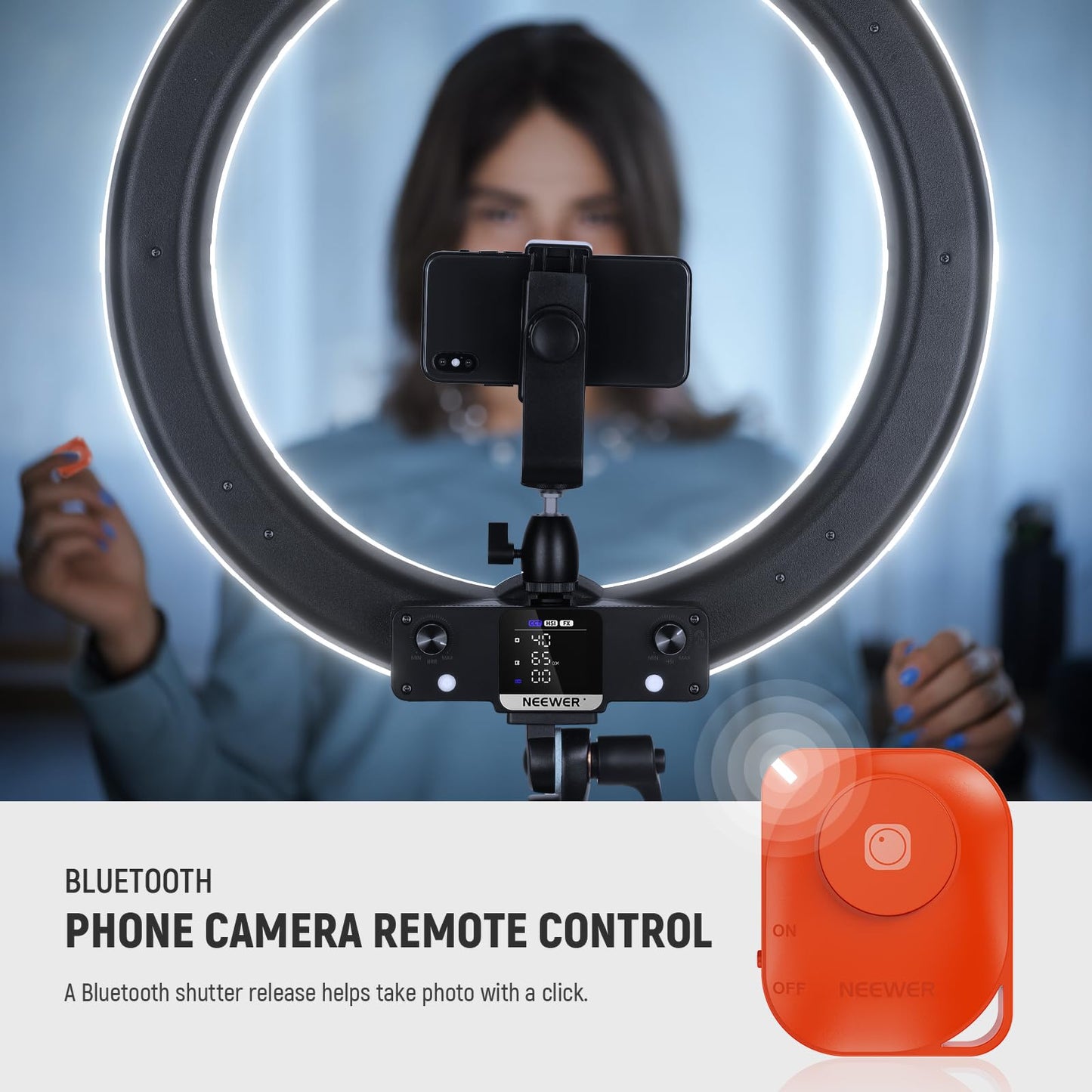 NEEWER 18 Inch RGB LED Ring Light APP Control with Tripod Stand Phone Holder Compatible with iPhone for Selfie Makeup Lash Studio Streaming Video Recording Lighting, 42W Ringlight Dimmable, RGB18 II