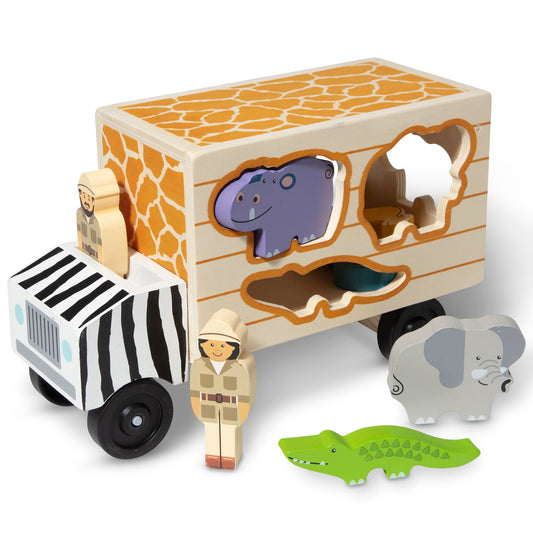 Melissa & Doug Wooden Shape Sorter Rescue Truck | Animal Puzzle Toy for Toddlers, Early Learning Play Set | Age 2+