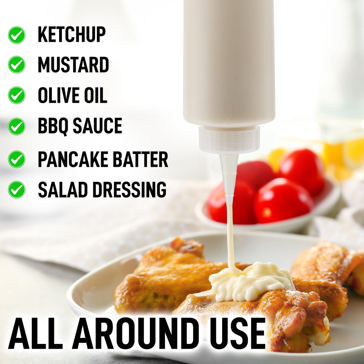 Zulay 2-Pack Squeeze Bottles for Sauces & Condiments - 17oz Squirt Bottles with Small Pointed Nozzle and Cap - BPA-Free, Leak-Proof, Reusable Plastic Dispenser for Ketchup, Mayonnaise, Oil