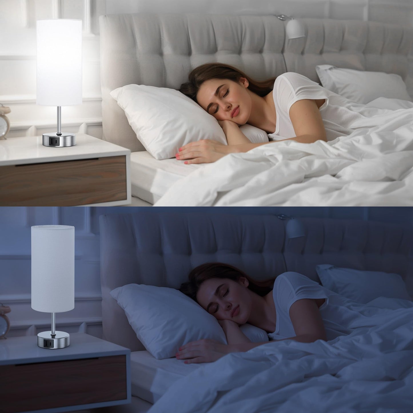 ROTTOGOON 12.8" Touch Control Table Lamp, 3-Way Dimmable Small Bedside Nightstand Lamp with 2 USB Ports, Modern Table Lamps with 6500K Daylight LED Bulb for Bedroom Living Room