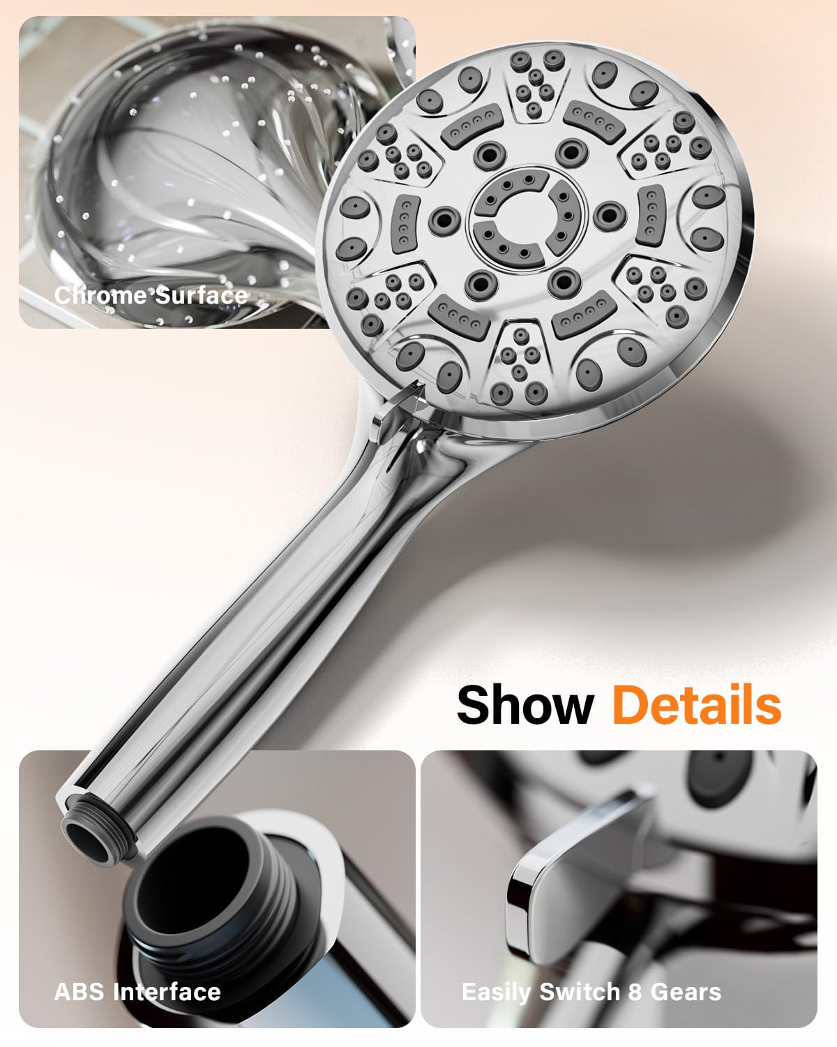 Cobbe Shower Head with Hose, High Pressure Shower Heads with 8 Spray Modes, Universal Bathroom Water Saving Shower Head Set, Large Powerful Flow Rain Showerhead for Low Water Pressure