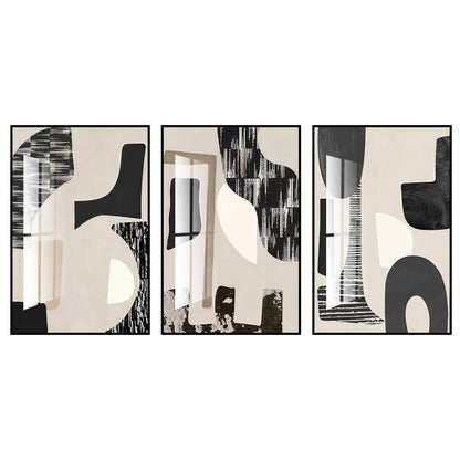 QKF Modern Abstract Wall Art Large Geometric Black and White 3 Piece Canvas Painting for Living Room Contemporary Wall Decor with High Gloss Finish 16x24 Inches Set