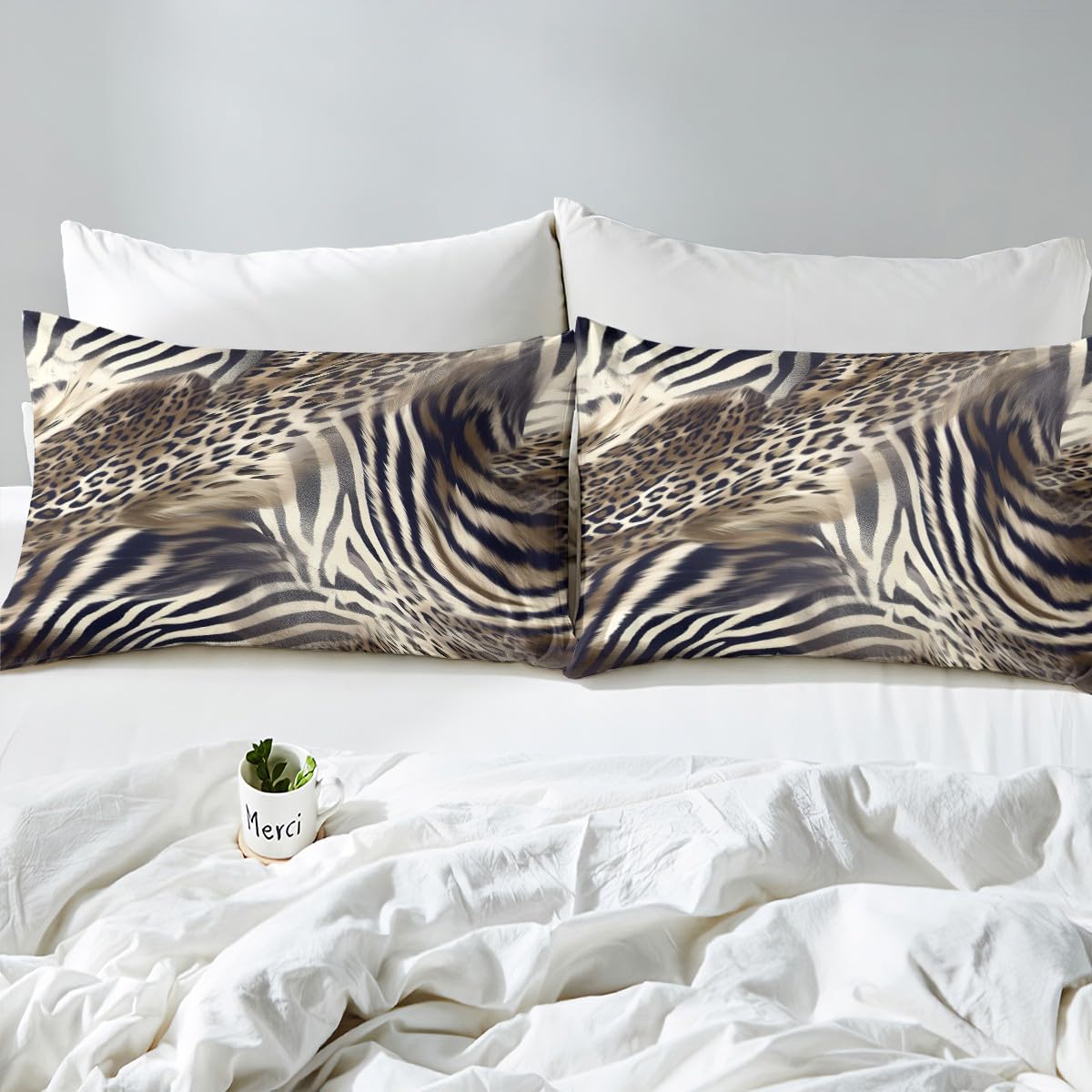 Feelyou Leopard Pattern Duvet Cover Animal Print Cheetah King Bedding Set for Kids Man and Woman Luxury Comforter Cover Golden Bedspread Cover Decor Bedroom Collection 3Pcs King Size