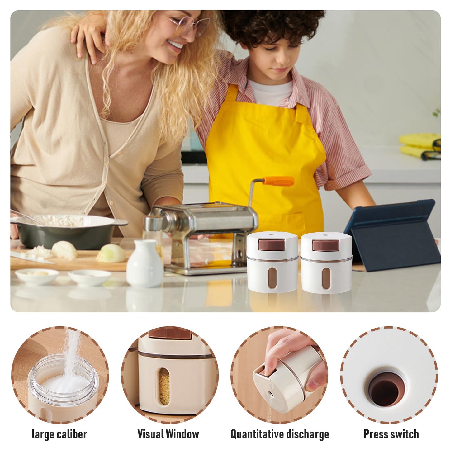 6 PCS Magnetic Salt and Pepper Shaker Set with Dosing Button - Moisture-Proof Plastic Spice Dispenser Bottles for Kitchen, Travel, BBQ, and Outdoor Use