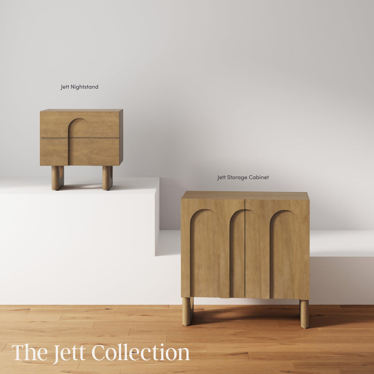 Nathan James Jett Mid Century Modern Wood Credenza Storage Cabinet, Modular Arched Door Cabinet with Solid Wood Legs, Light Brown