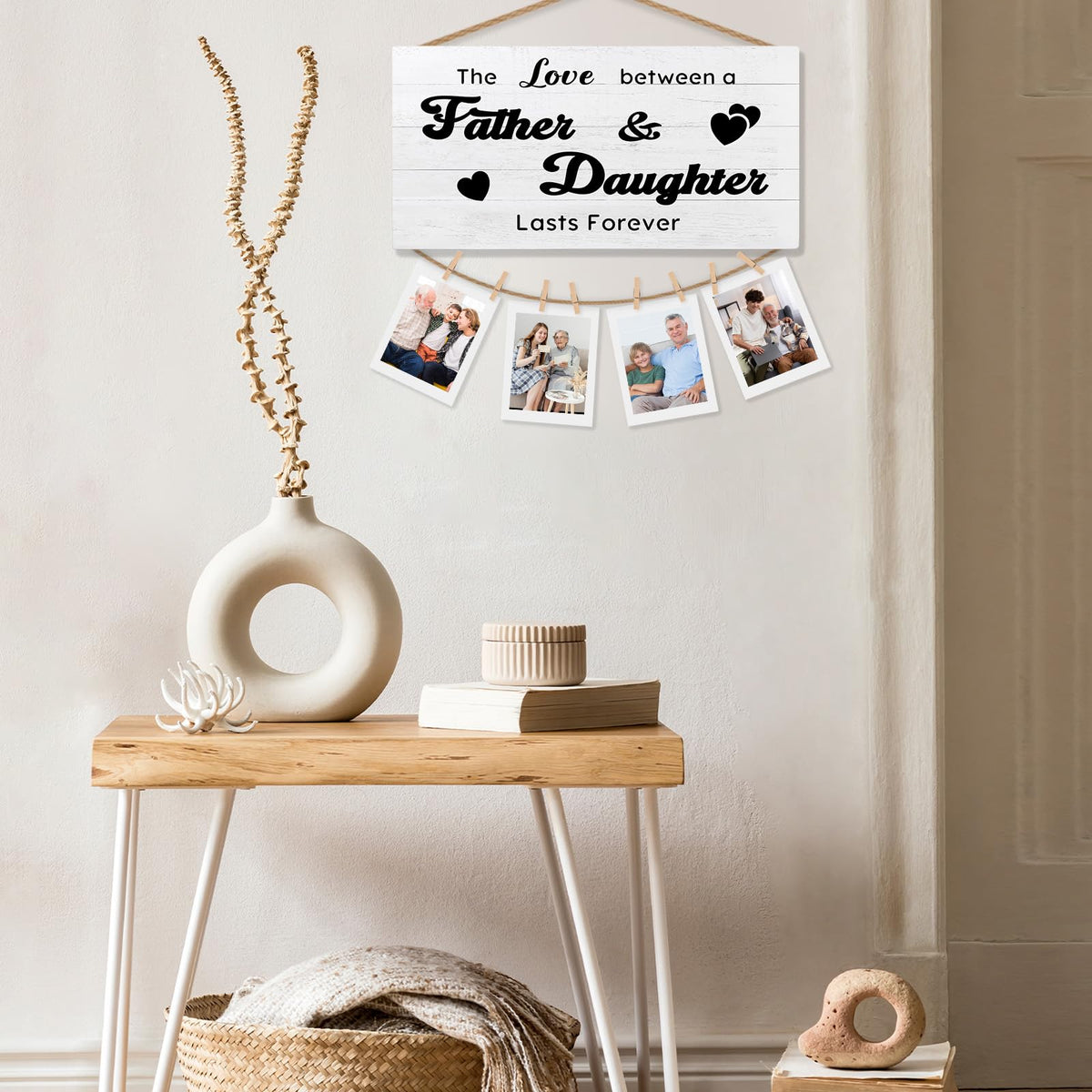 shiviody Dad and Daughter Picture Frame Photo Holder for Wall, Dad Daughter Gifts, the Love Between Father and Daughters Lasts Forever Photo Hanging Display Picture Board for Wall Decor