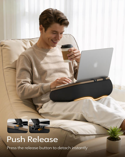 LULULOOK 2-in-1 Lap Desk & Kindle Pillow Stand, Laptop Desk Holder with Beanbag Cushion & Foldable Arm for 14" Laptop,iPad, Phone, 4.7-14.6" Tablet & Kindle Reading in Bed