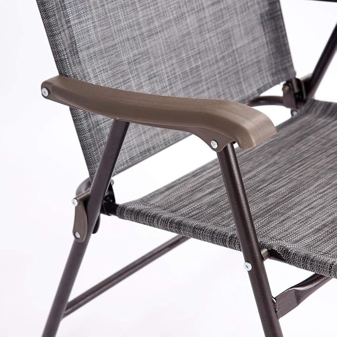 Giantex Set of 2 Patio Folding Chairs, Outdoor Patio Dining Chairs w/Armrest, Sling Back, Metal Frame, Outside Use for Lawn Camping Garden Pool Beach Yard Lounge, No Assembly, Grey