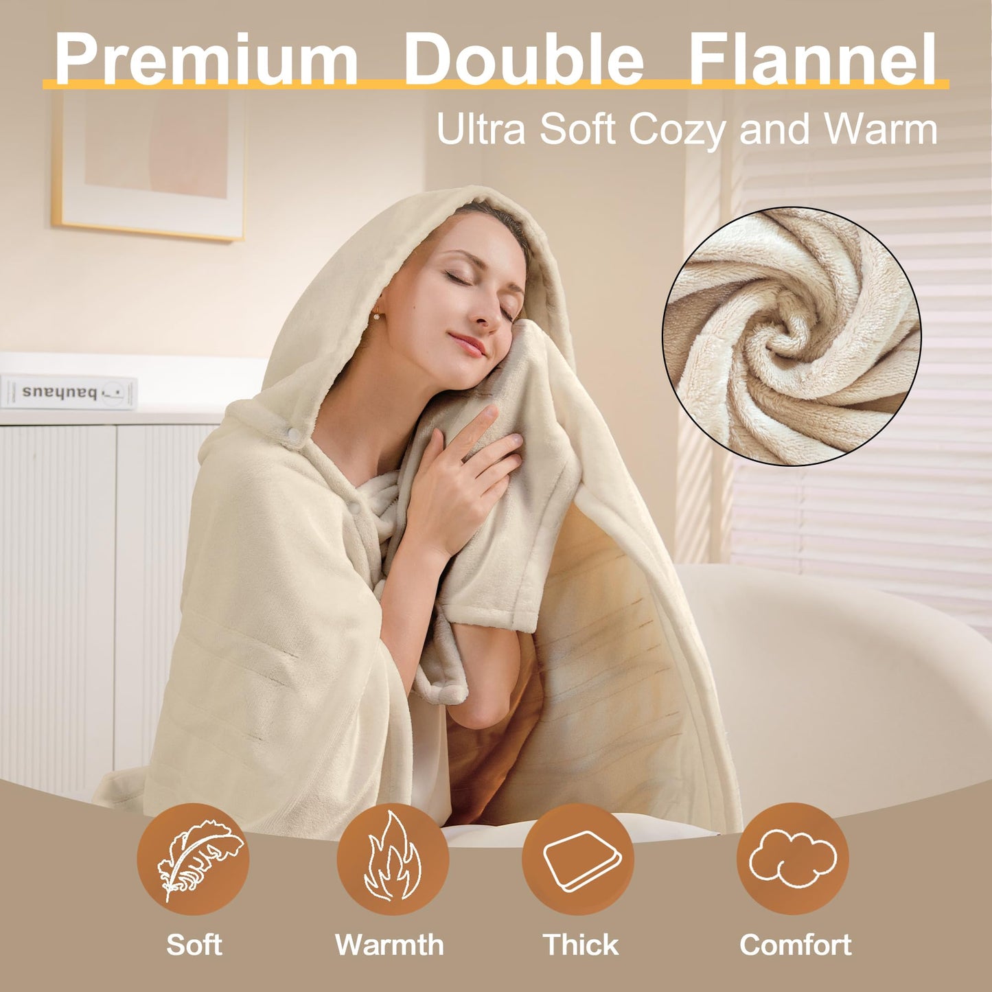 Gintao Electric Heated Blanket Throw,Double Flannel Electric Throw with 3 Heating Levels,ETL&FCC Certified, 4H Auto Off Overheat Protection,Heating Blanket for Home Office,Gifts,50"x60",Gray