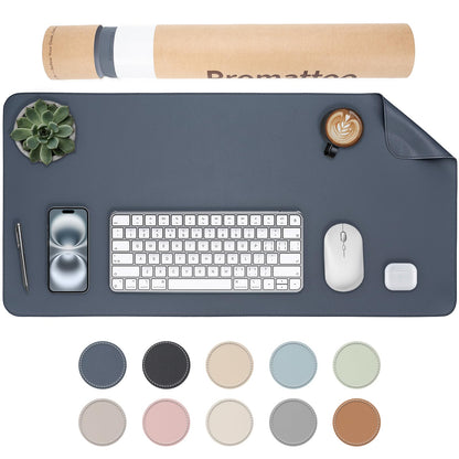 PROMATTOO Oversized Non-Slip Desk Pad Protector with Premium Gift Box – Vegan Leather Waterproof Laptop Mat for Keyboard & Mouse, Grips Desk Firmly – Large Office Pad– Dusk Navy