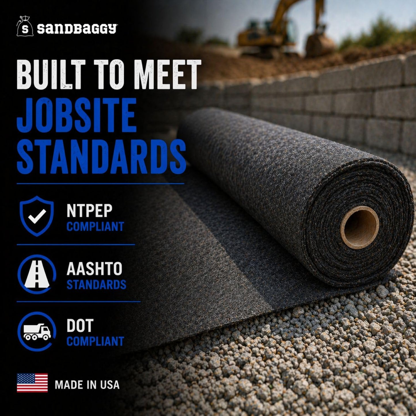 Sandbaggy Retaining Wall Fabric | Non-Woven Geotextile Filter Fabric (8 oz) – Drainage Fabric for Behind Retaining Walls & Landscape Use – USA Made (10 ft x 50 ft Roll)