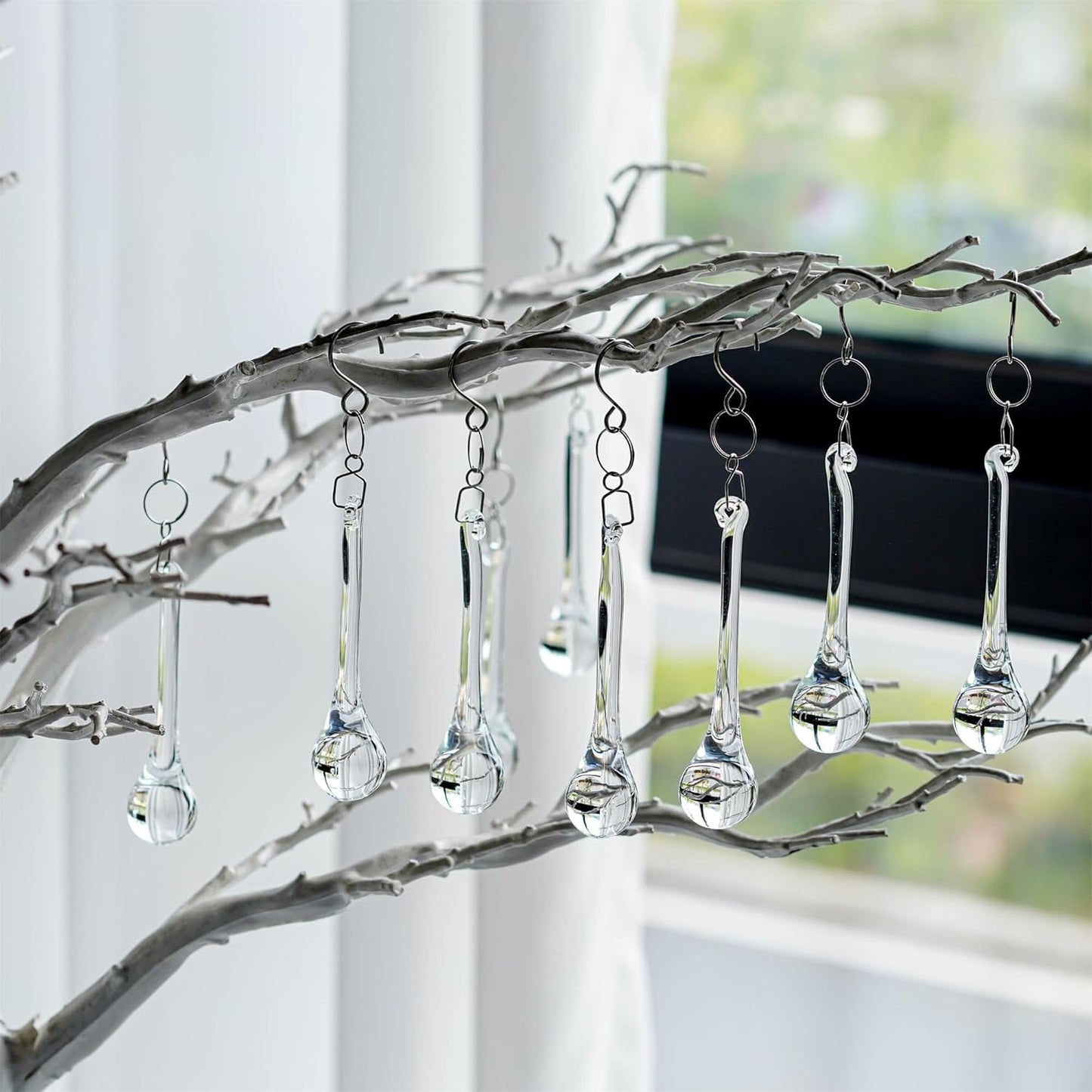 kanpura 20pcs Glass Raindrop Ornaments Glass Teardrop Hanging Ornaments Clear Chandelier Drop Pendant Decorations for Christmas Tree Winter Party Supplies (3 Inch)