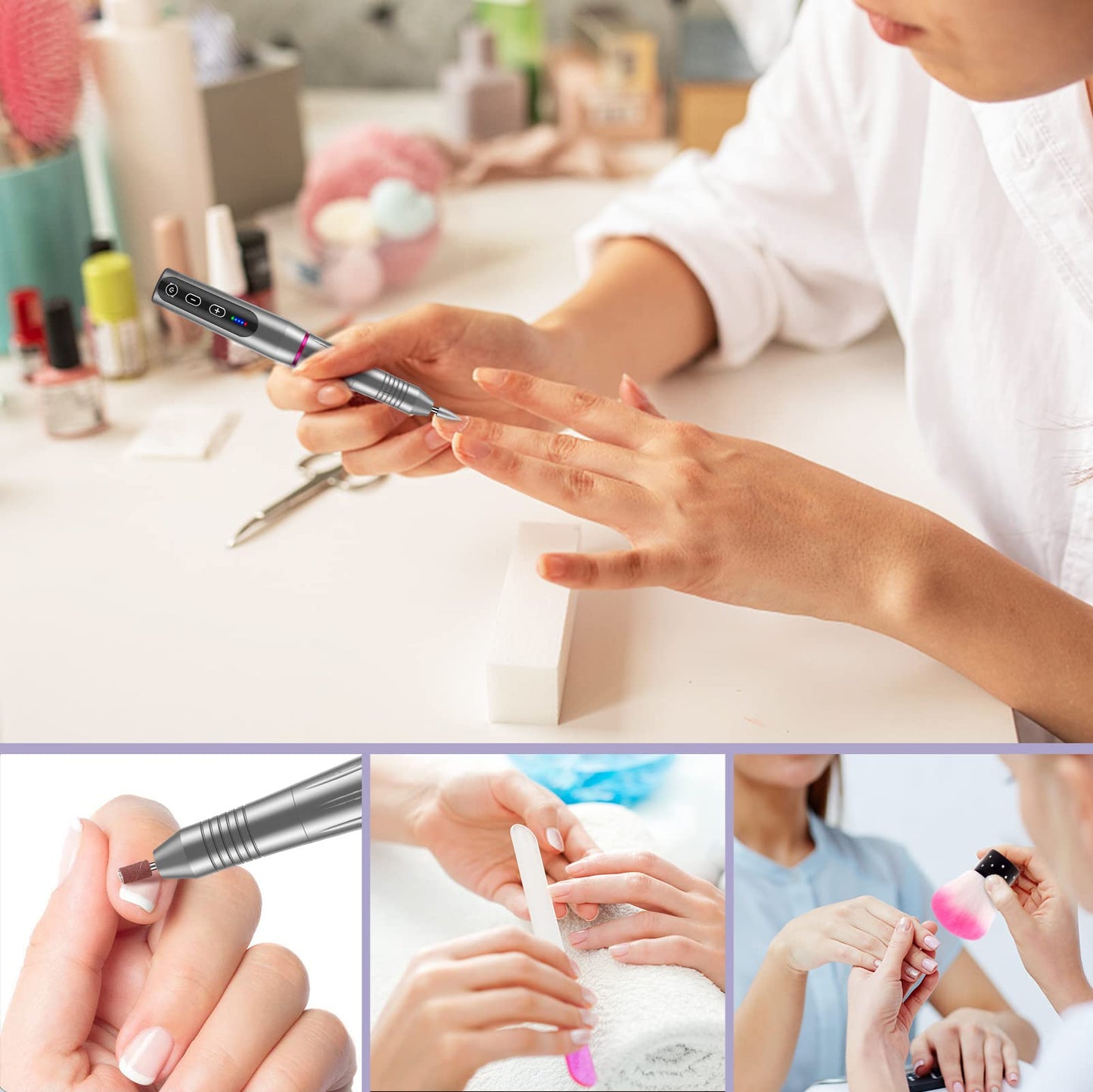 Electric Nail Files, Cordless Nail Drill Rechargeable, 5 Adjustable Speed E File, Professional Electric Nail Drill for Acrylic Nails with 20000 RPM, Portable Manicure Pedicure Kit Gifts for Women Mum