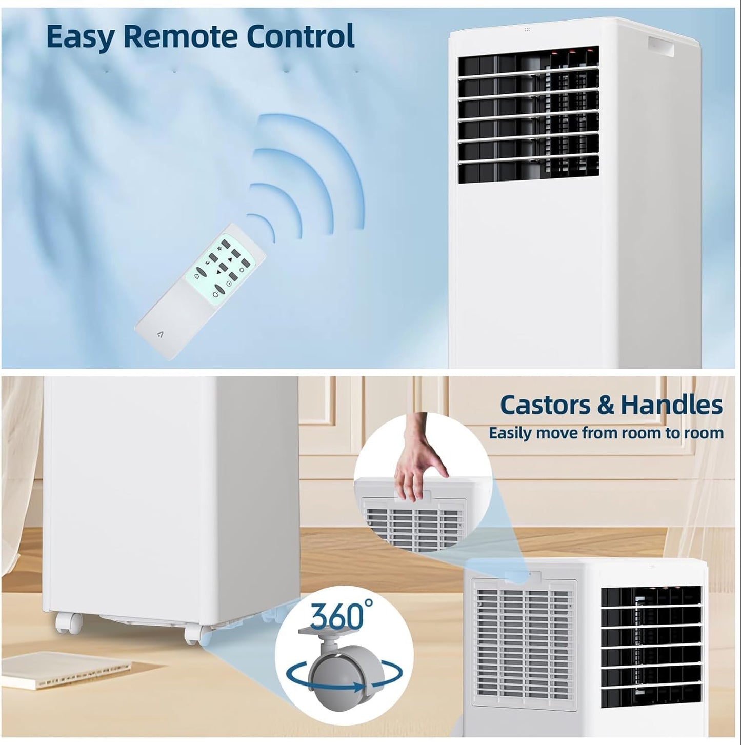 Portable 8000 BTU Air Conditioner with Dehumidifier & Fan – Cools Rooms Up to 300 Sq.Ft, Includes Remote Control for Bedroom, Kitchen, or Office