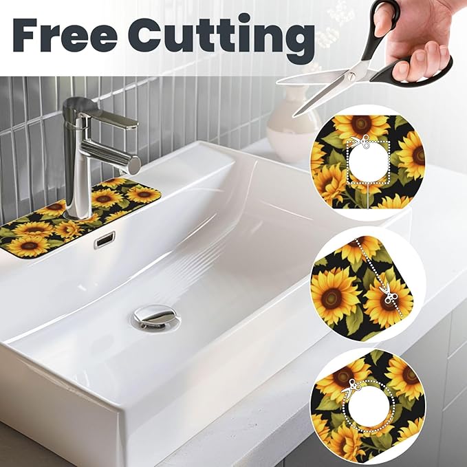Kitchen Faucet Mat 15 x 5.5 Inch Sunflowers Faucet Draining Mat Farmhouse