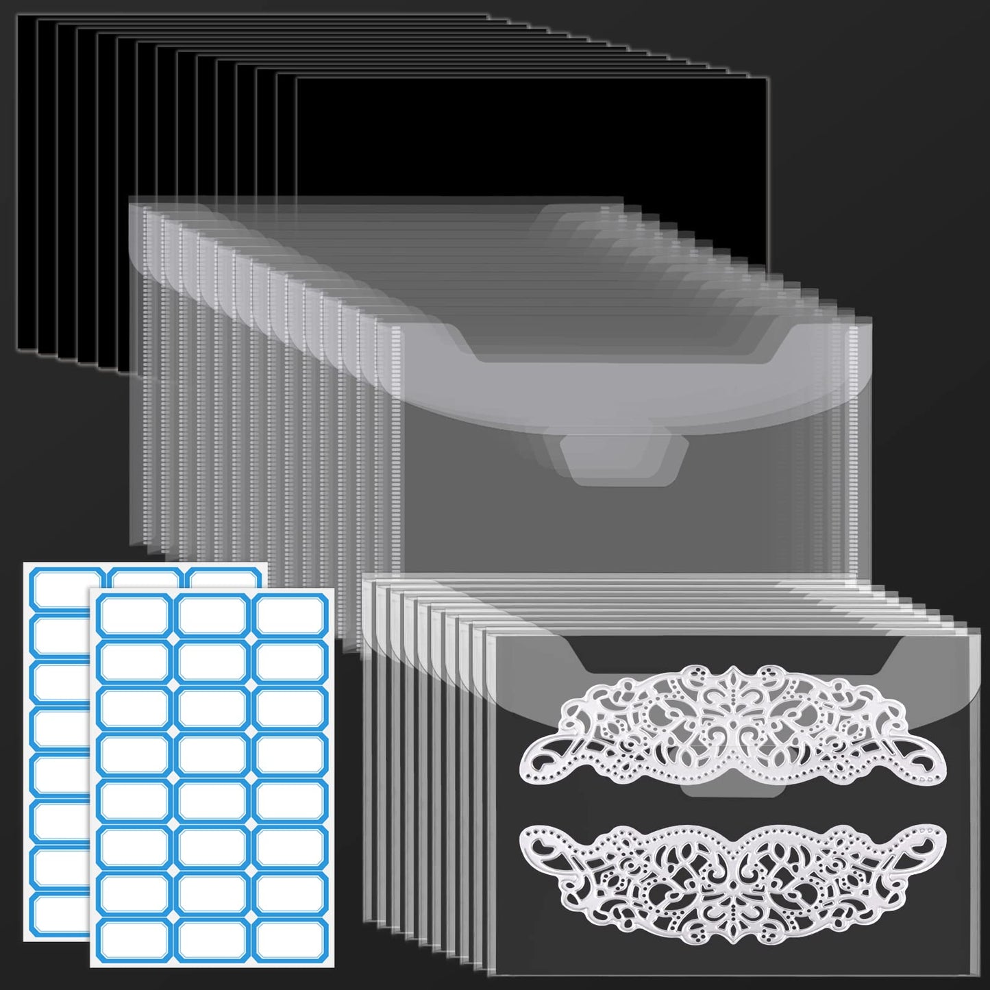 Csyidio 52 PCS Clear Stamp and Die Storage Bag with Rubber Magnetic Sheets Resealable Plastic Storage Pocket Large Envelope Case Cutting Dies Stencil Organizer for Card Making, 0.5 mm Thickness