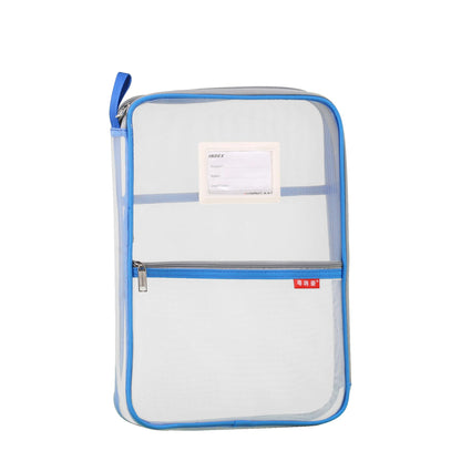 Pendancy Mesh Zipper Pouch 14.8x10.8 in Transparent Lightweight Nylon File Folders, A4 Size Multi-layer Subject Document Organizer Accessories Storage bag for Office and School Supplies(Blue)