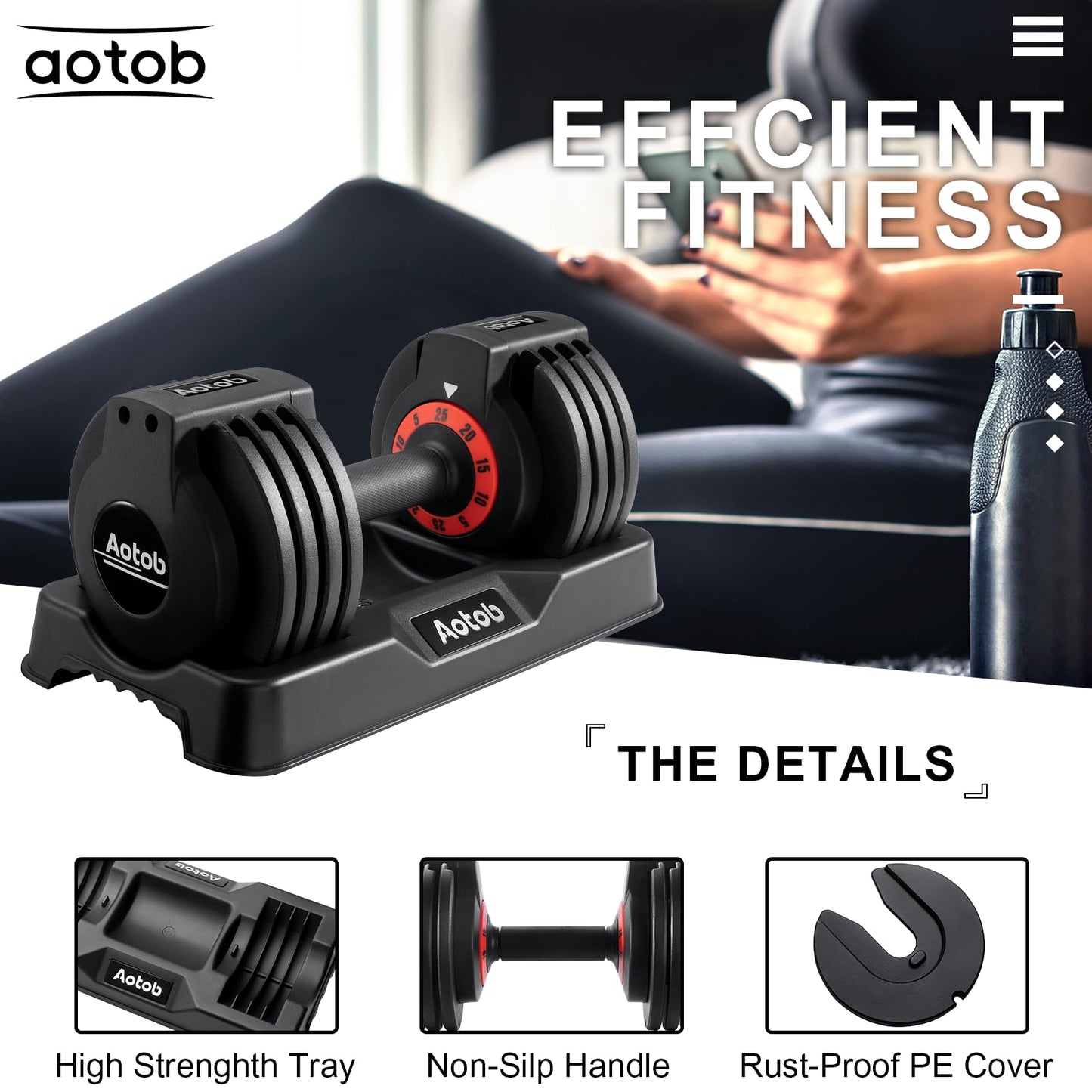 AOTOB 25/55 LBS Adjustable Dumbbell Set, Anti-Slip Fast Adjusting with Turning Handle, Adjustment for Men and Women, Weights Pair for Compact Home Gym Exercise Strength