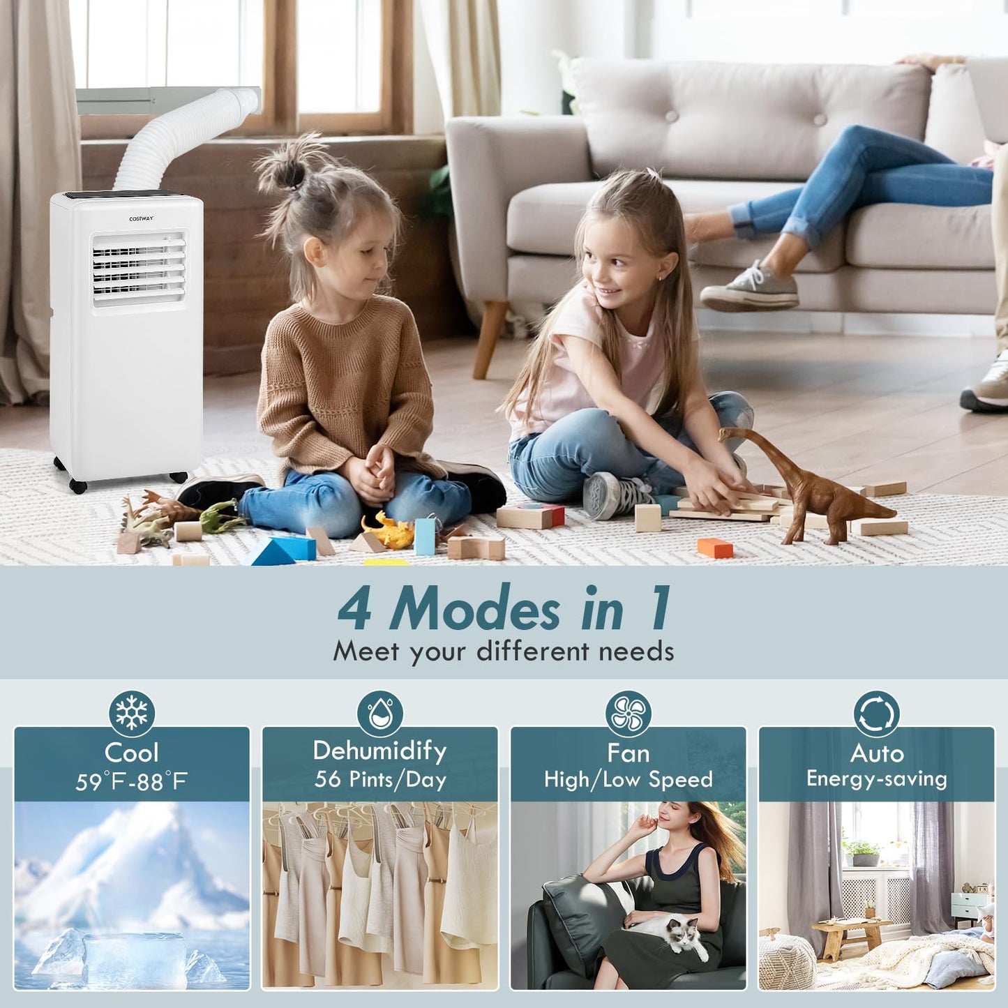COSTWAY Portable Air Conditioner, 10000 BTU Portable AC Unit with Fan & Dehumidifier, Smart Sleep Mode, 24H Timer, Auto Swing & Window Installation Kit, Cools up to 350 Sq.Ft (10000 BTU)