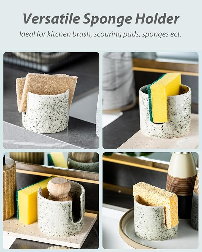 Kitchen Sink Sponge Holder, Dish Sponge Rack Ceramic Brush Holder Farmhouse