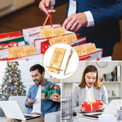 Ripeng 10 Sets Employee Appreciation Gifts Bulk Bamboo Phone Stands with Ballpoint Pens for Desk Office Workers Thank You Gift for Team Coworkers Staff Volunteer Teacher Colleagues (Proud)