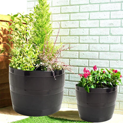 Straame Plant Pot Tub, 50 Liters Gardening Flower Pots - Indoor Or Outdoor Planter - For Multi-Purpose - Makes Your Living Space Bloom (Black Barrel Plantar Large- 45x33x34 cm)