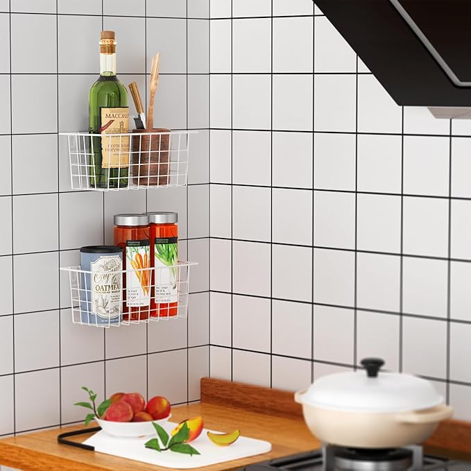 MaraFansie Hanging Wire Baskets Kitchen Storage Basket Adhesive and Screws