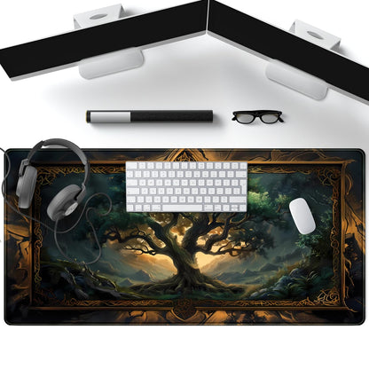Mystical Green Tree Large Gaming Mouse Pad Forest Tree of Life Deskpad Mat XXL Extended Gaming Desk Large Mousepad Computer Laptop Keyboard and Mouse Mat, Office Desk Decor Pad 31.5x15.8 in