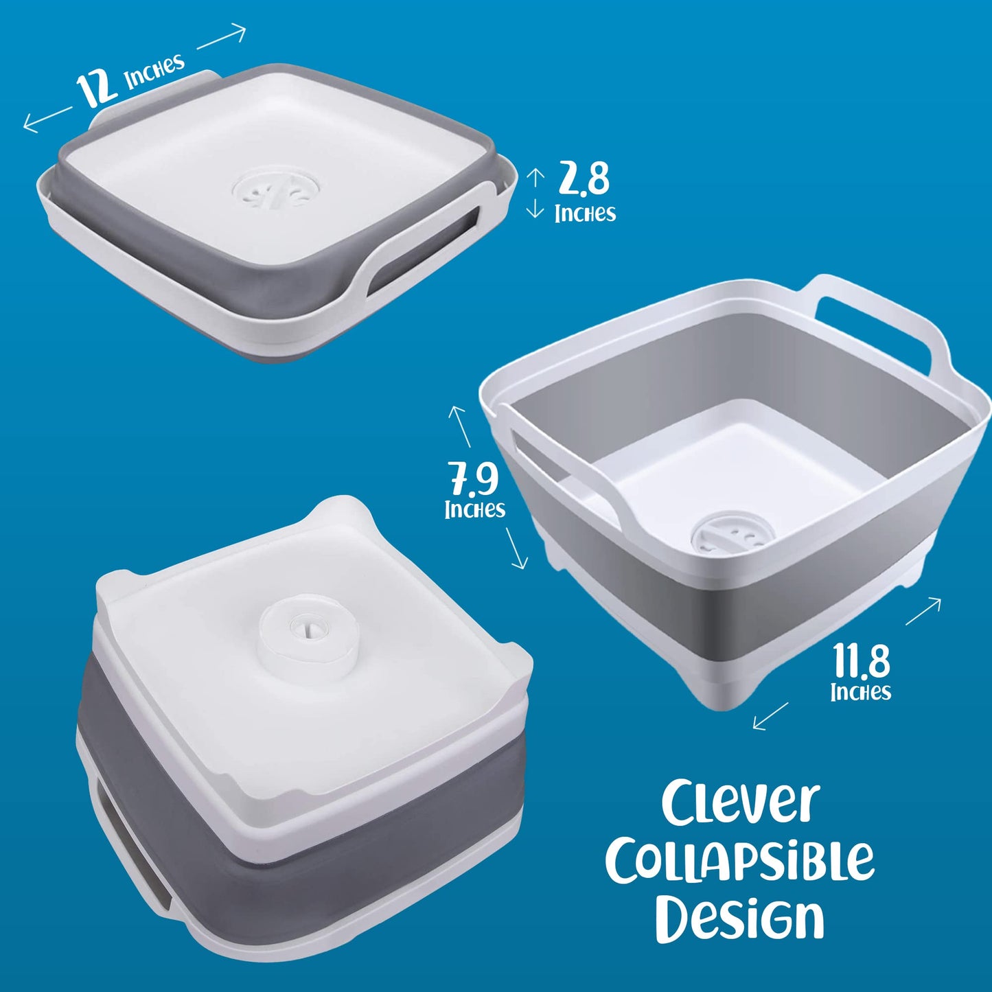 Home Spirit Collapsible Sink – 9L Portable Wash Basin Tub with Handle, Plug & Strainer – For Dishes, Fruits, Veggies, Laundry & Beverages