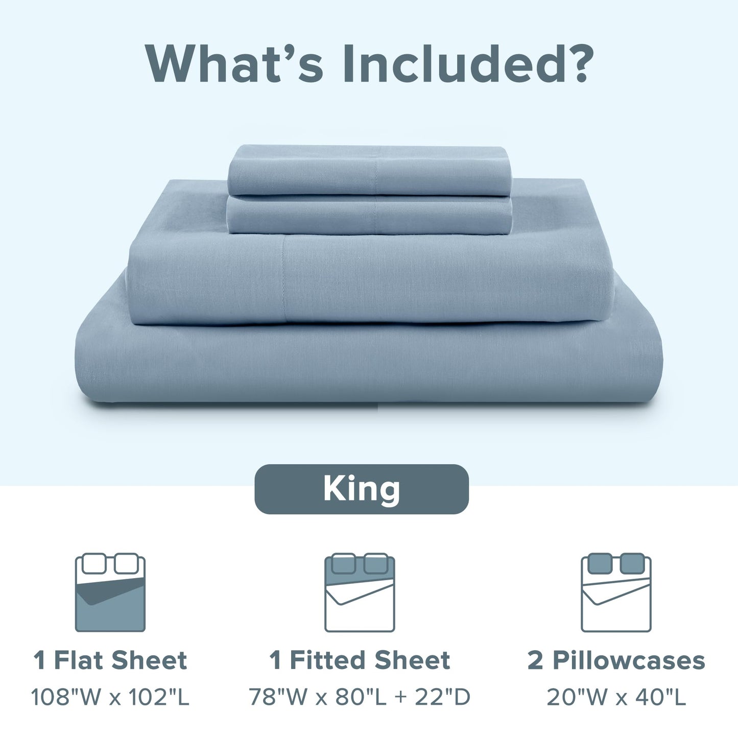 Comfort Spaces 100% Cotton Sheet Set Breathable, Lightweight, Soft with 14" Elastic Pocket Fits up to 16" Mattress, All Season Cozy Bedding, Matching Pillow Case, King Blue 4 Piece