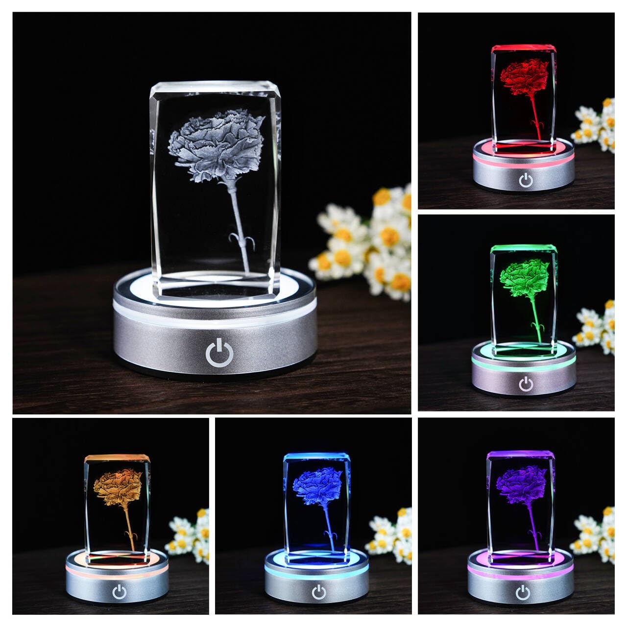 ZEERSHEE LED Light Base for Acrylic 3D Glass Resin Art Colorful Lighted Round Display Stand Battery/USB Power(Flat)